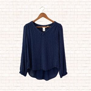 H&M LOGG ditsy floral relaxed fit navy blue knit top long sleeves size 4 EUC OBO